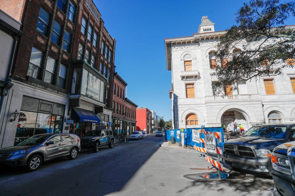 A portion of Bull Street around Wright Square has been closed for several months due to a major remodel of the US Courthouse.