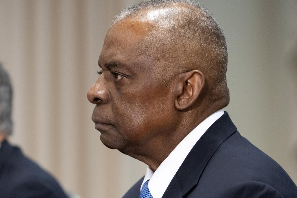 Defense Secretary Lloyd Austin meets with Israeli Defense Minister Yoav Gallant at the Pentagon, Tuesday, March 26, 2024, in Washington. (AP Photo/Jacquelyn Martin)