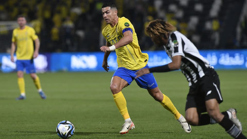 Ronaldo dribbles the ball in the match against Al Shabab during the King Cup quarterfinal. - AFP/Getty Images