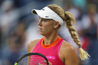 <p>Caroline Wozniacki of Denmark reacts during her first round Women’s Singles match against Mihaela Buzarnescu of Romania on Day One of the 2017 US Open at the USTA Billie Jean King National Tennis Center on August 28, 2017 in the Flushing neighborhood of the Queens borough of New York City. (Photo by Elsa/Getty Images) </p>