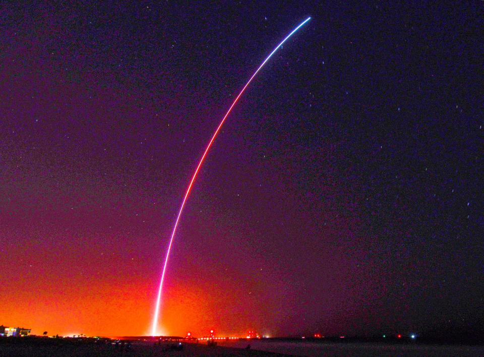 Relativity Space launched the first 3D-printed rocket at 11:25 p.m. Wednesday from Launch Complex 16 at Cape Canaveral Space Force Station. The flight was known as "Good Luck, Have Fun."
(Photo: MALCOLM DENEMARK/FLORIDA TODAY)