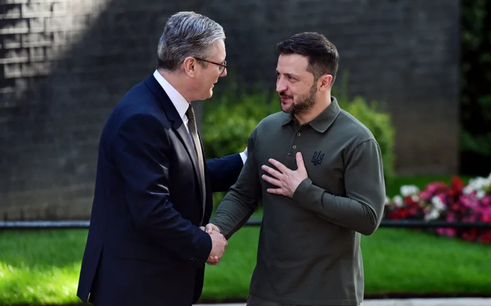 Sir Keir Starmer greets Volodymyr Zelensky in Downing Street