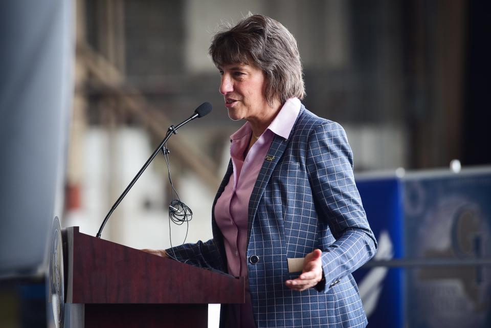 Rome Mayor Jacqueline Izzo speaks during a day-long opening celebration for the new Innovare Advancement Center on Thursday in Rome. The $12 million computer technology research center at Griffiss International Airport was first unveiled in August 2019. It was designed to give scientists and companies a place to use quantum information processing to analyze and improve computer technology, among other research areas.