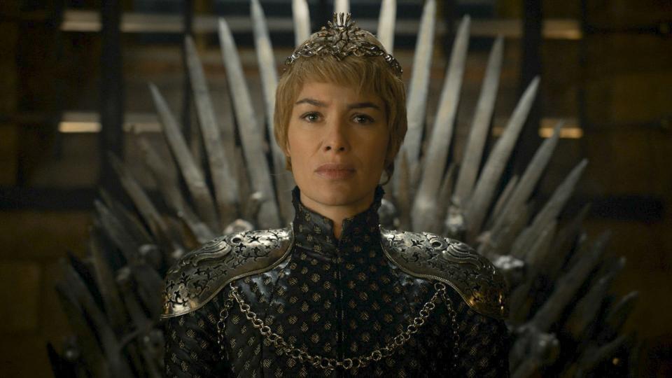 Cersei Lannister Game of Thrones sitting on the iron throne