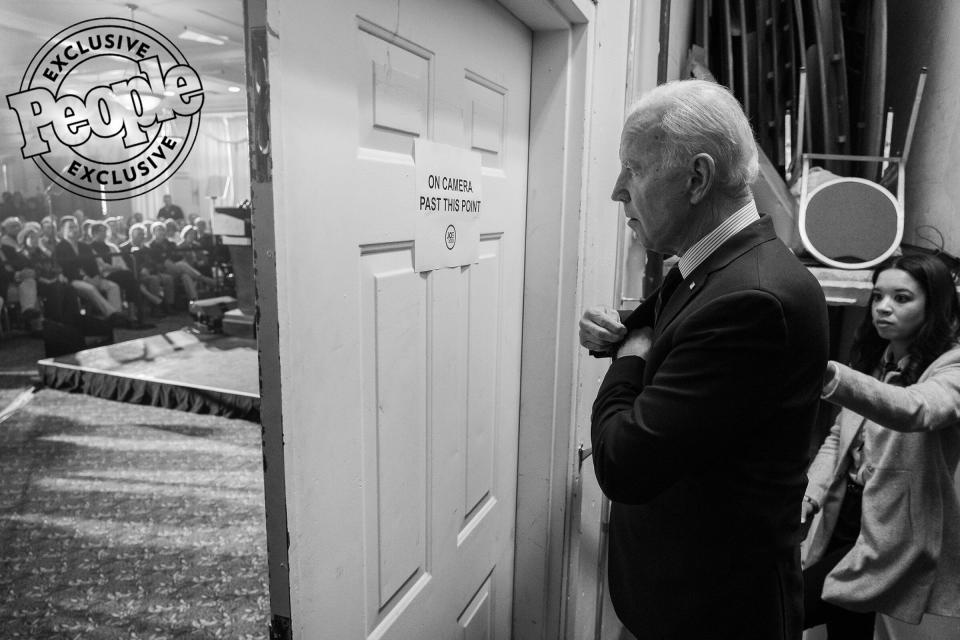 Biden before taking the stage to call for President Trump's Impeachment at the Governor’s Inn & Restaurant, in Rochester, New Hampshire, on Oct. 9, 2019.