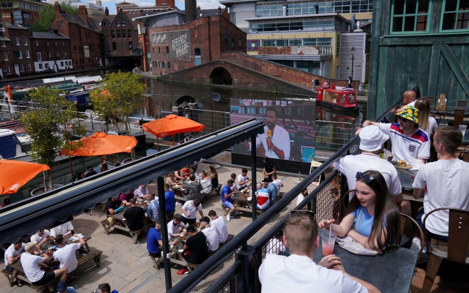 Fans at the Canal House pub in Birmingham before the Euro 2020 England v Croatia game on June 13 2021 - Jacob King/PA