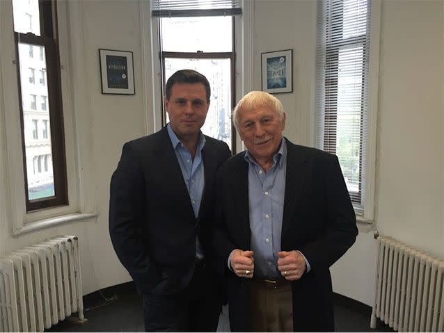 Bryan Seymour with Ron Miscavige, the father of Scientology leader David Miscavige, last week in New York.