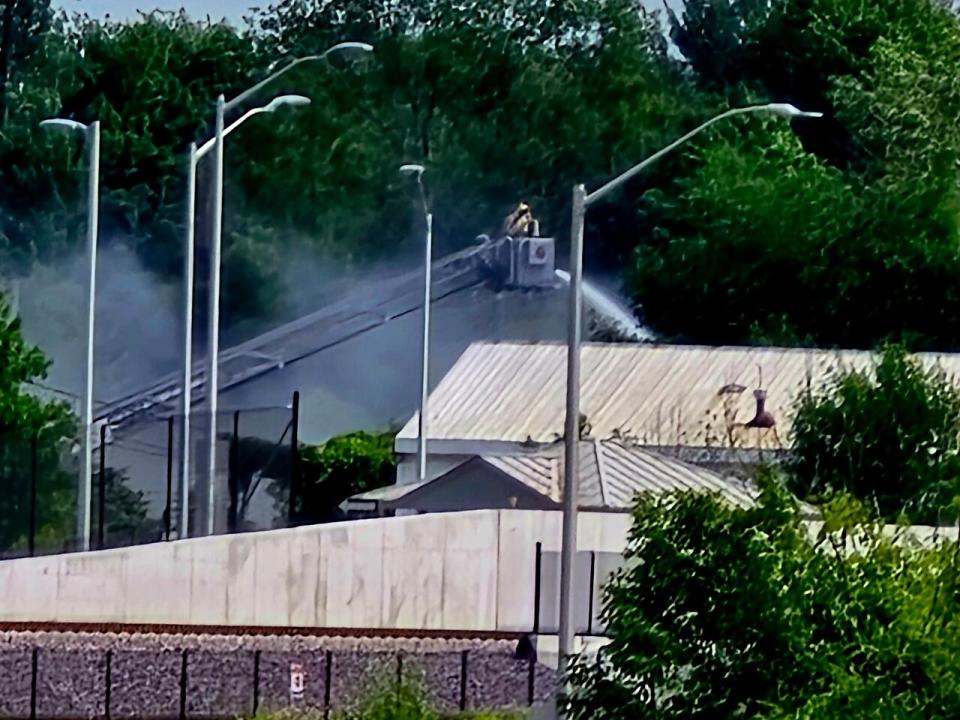 Former councillor Maria McRae posted this image of a firefighter responding to X (formerly known as Twitter), writing "I am always appreciative of our professional firefighters, especially on days like today. It's amazing how fast they address situations like this."