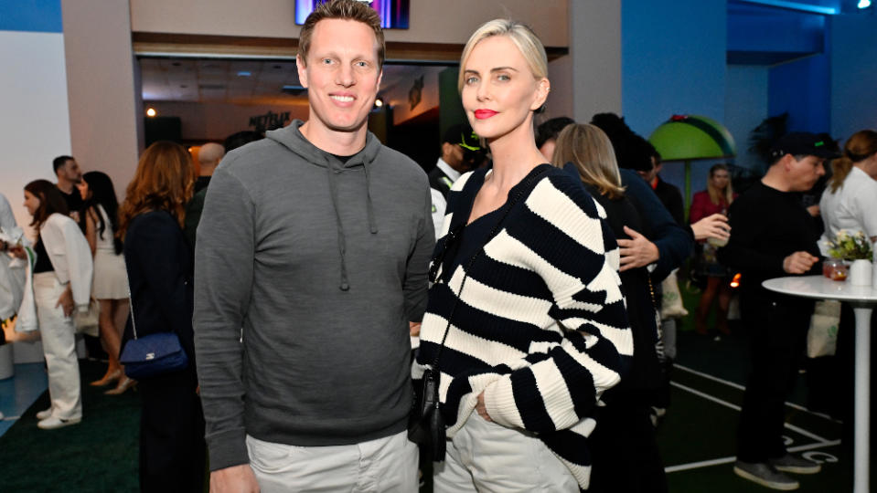 <em>Skydance CEO David Ellison and Charlize Theron attend The Netflix Slam in Las Vegas. </em>