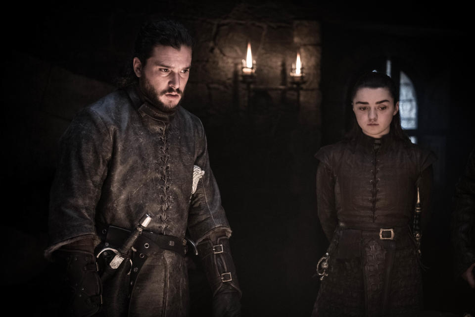 Kit Harington as Jon Snow and Maisie Williams as Arya Stark. | Helen Sloan/HBO