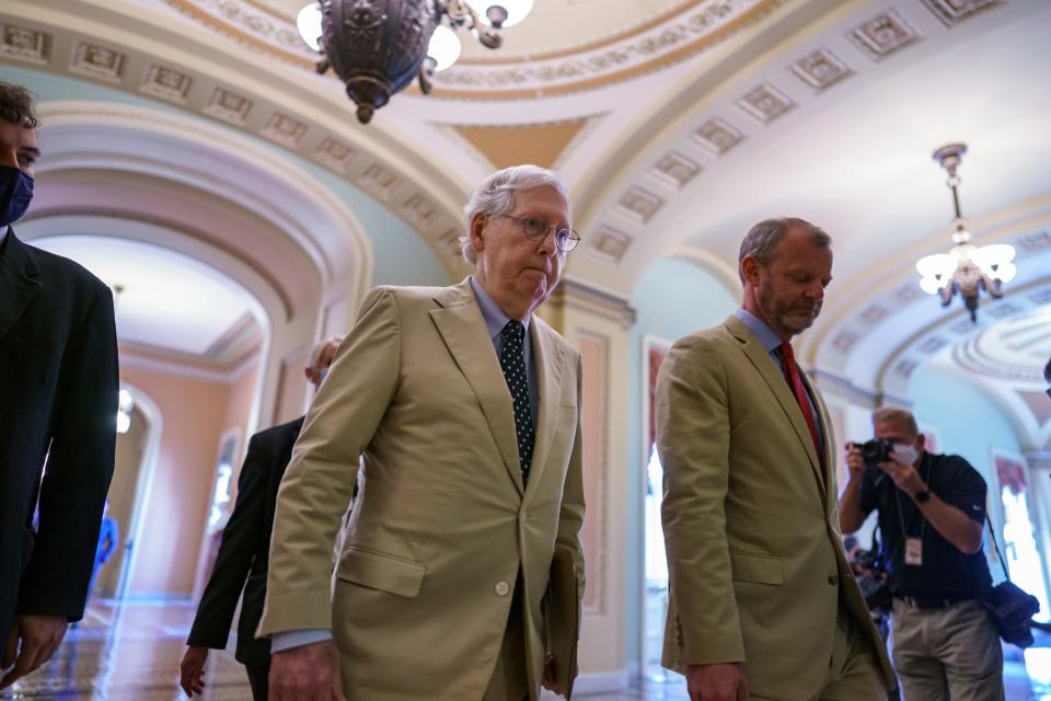 Senate Minority Leader Mitch McConnell, R-Ky., at the Capitol on Aug. 9, 2021.