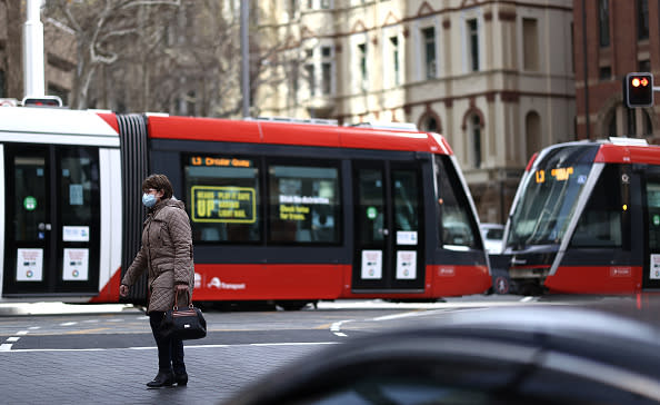 People are seen wearing face masks in Sydney CBD.