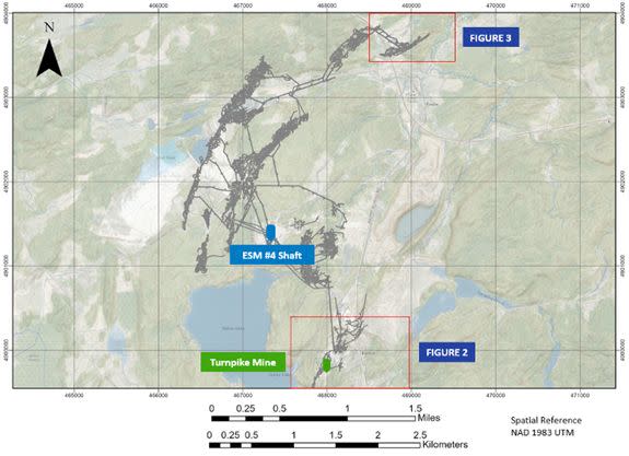 Location of Drilling area relative to ESM #4 and Turnpike (formerly Sphaleros). With the location of Figures 2 and 3 highlighted.