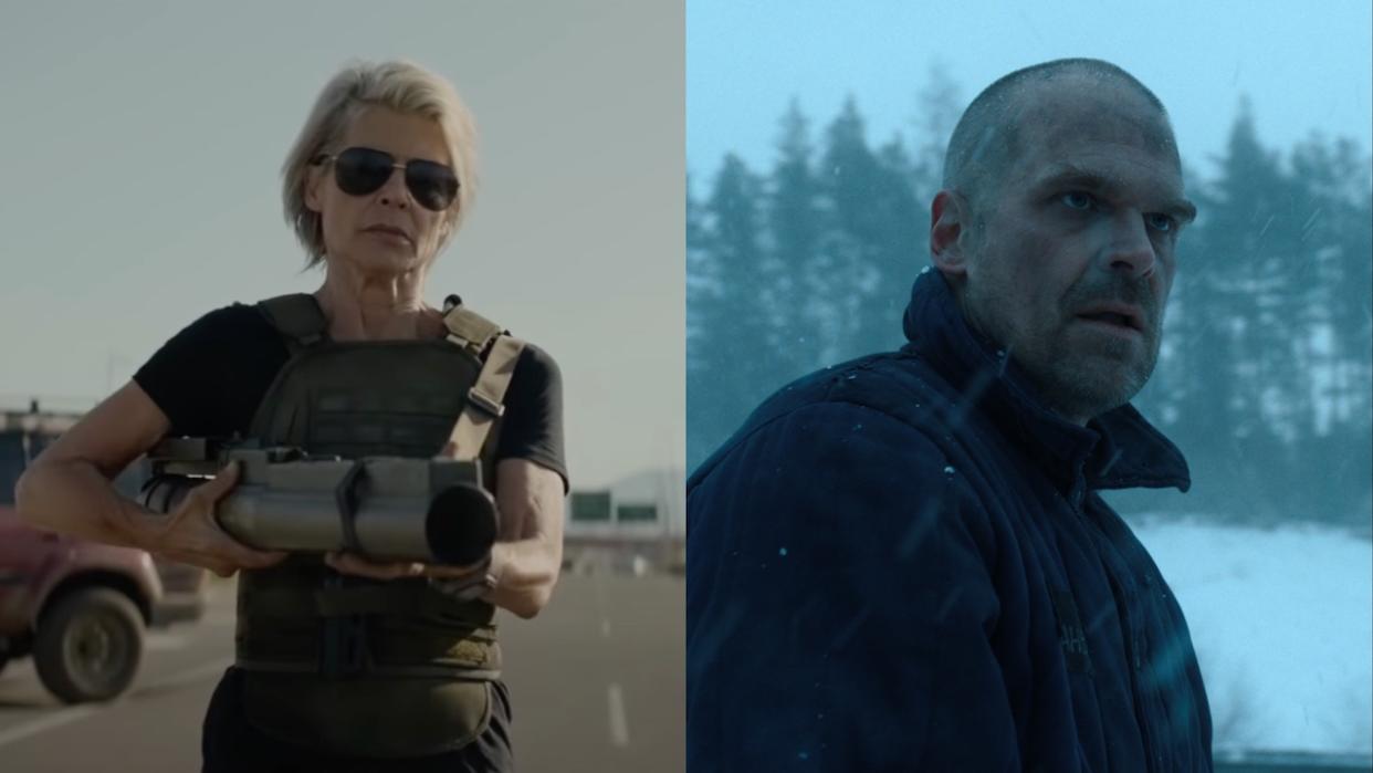  Linda Hamilton in Terminator: Dark Fate and David Harbour in Stranger Things Season 5 