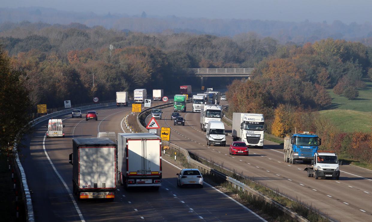 A view of the M20 motorway in Ashford, Kent (PA)