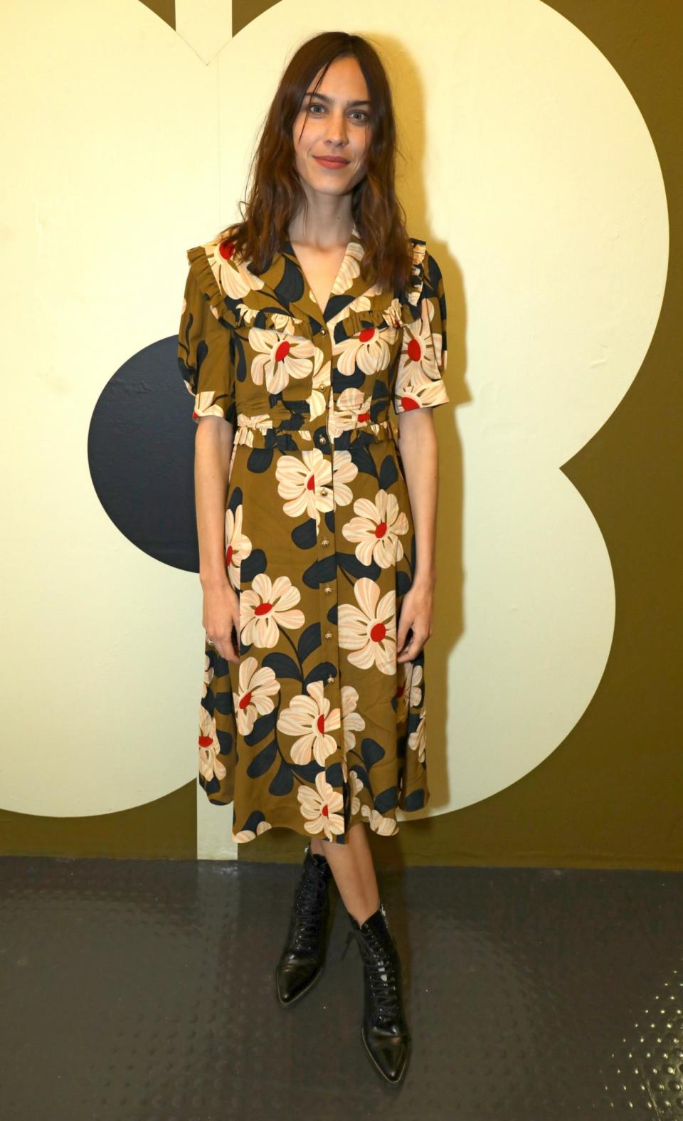 Alexa Chung in an Orla Kiely dress (Dave Benett)