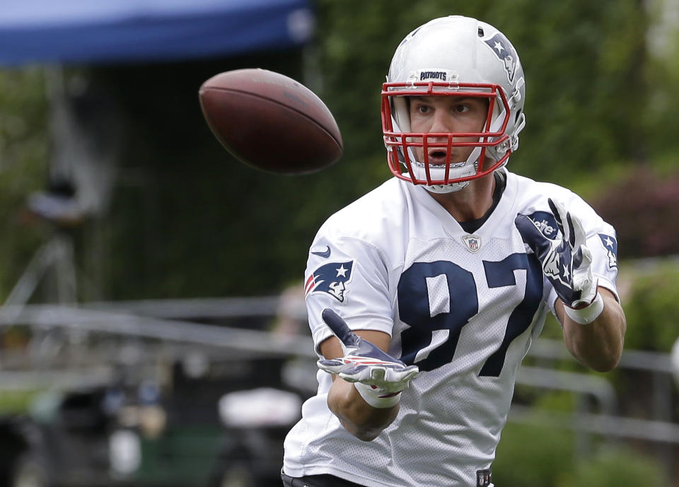 New England Patriots tight end Rob Gronkowski got a bump in pay for the 2018 season. (AP)