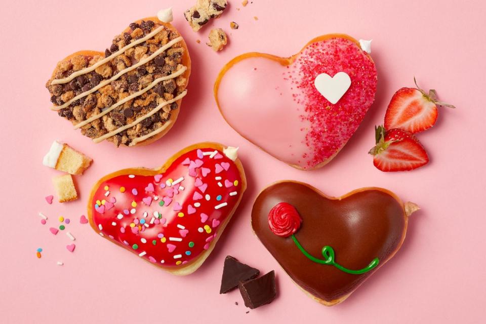 PHOTO: Four new festive doughnuts available at Krispy Kreme through Valentine’s Day. (Krispy Kreme)