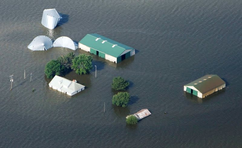 FILE PHOTO: An aerial view of a farm north of Council Bluffs, Iowa, submerged in Missouri River flood waters