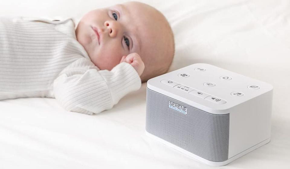 OK, the baby in this photo is hilariously NOT fast asleep, but trust me when I say this white-noise machine can help infants and adults alike. (Photo: Serene Evolution)