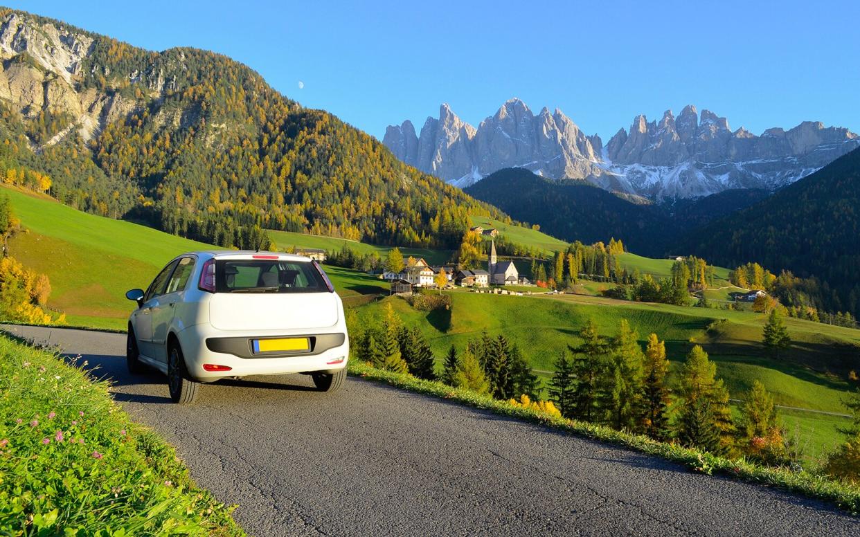 Rental Car in Funes valley in Dolomites area in South Tyrol, Italy