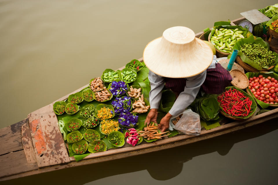 A floating market in Bangkok.