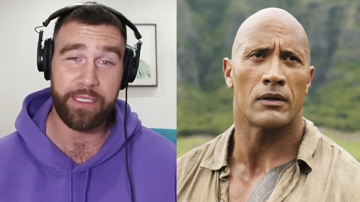  Kelce on his podcast "New Heights," The Rock getting into game mode in "Jumanji: Welcome to the Jungle.". 