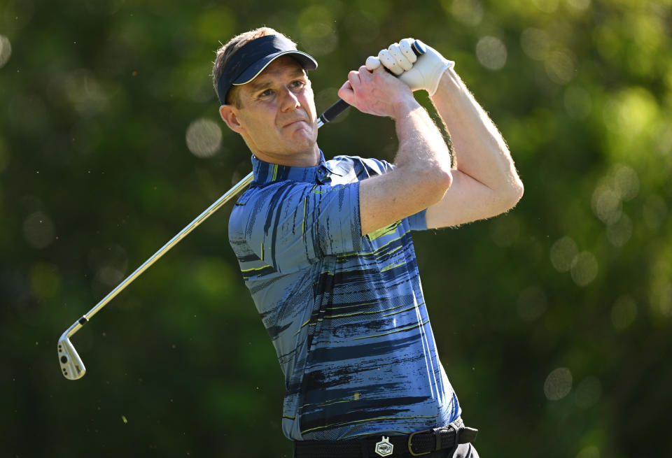 Dan Walker in action during the Celebrity series  grand final at Constance Belle Mare Plage on March 29, 2022 in Port Louis, Mauritius. (Photo by Stuart Franklin/Getty Images)