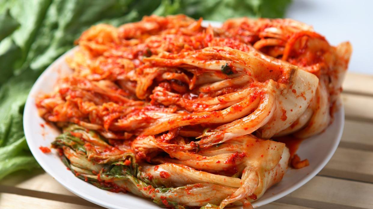 Kimchi dish served on a white plate