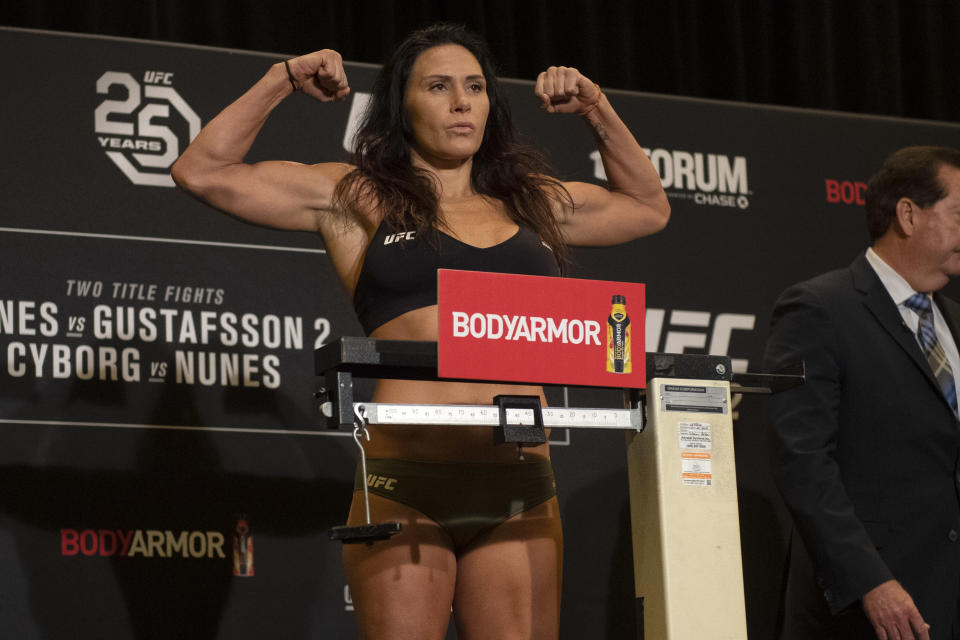 LOS ANGELES, CA - DECEMBER 28: Cat Zingano weighs in at 144 pounds during UFC 232 official weigh-ins at Los Angeles Airport Marriott in Los Angeles, Friday, Dec 28, 2018. (Photo by Hans Gutknecht/Digital First Media/Los Angeles Daily News via Getty Images)