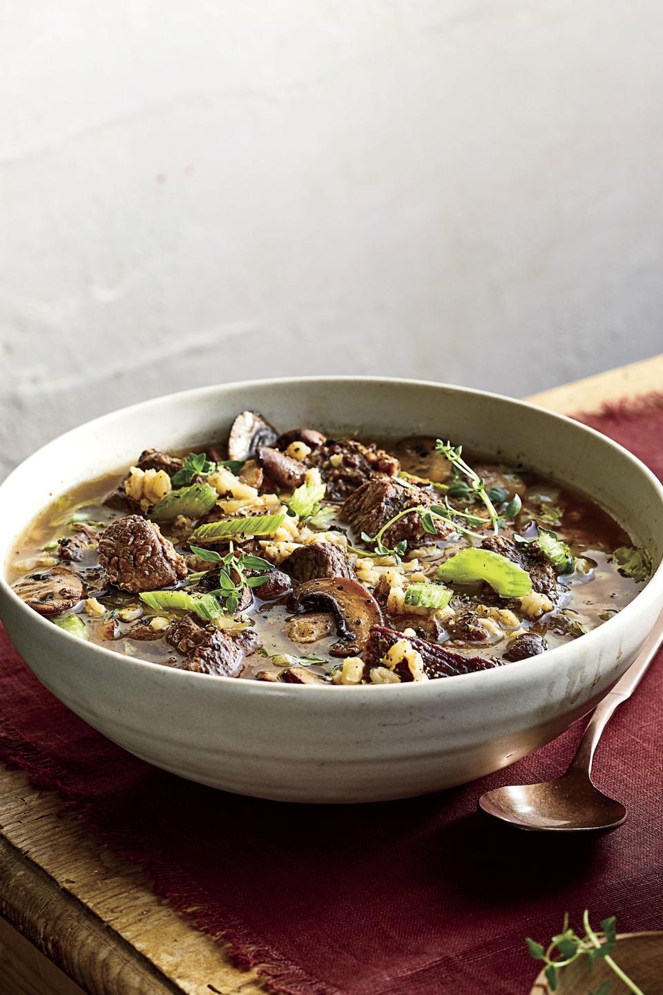 Instant Pot Beef-and-Barley Soup with Mushrooms