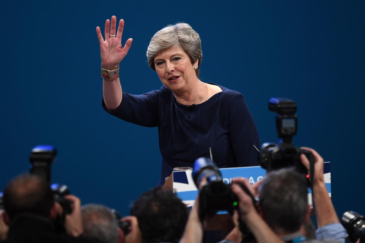 Theresa May after her disastrous speech at the Tory conference. (Photo by Carl Court/Getty Images)