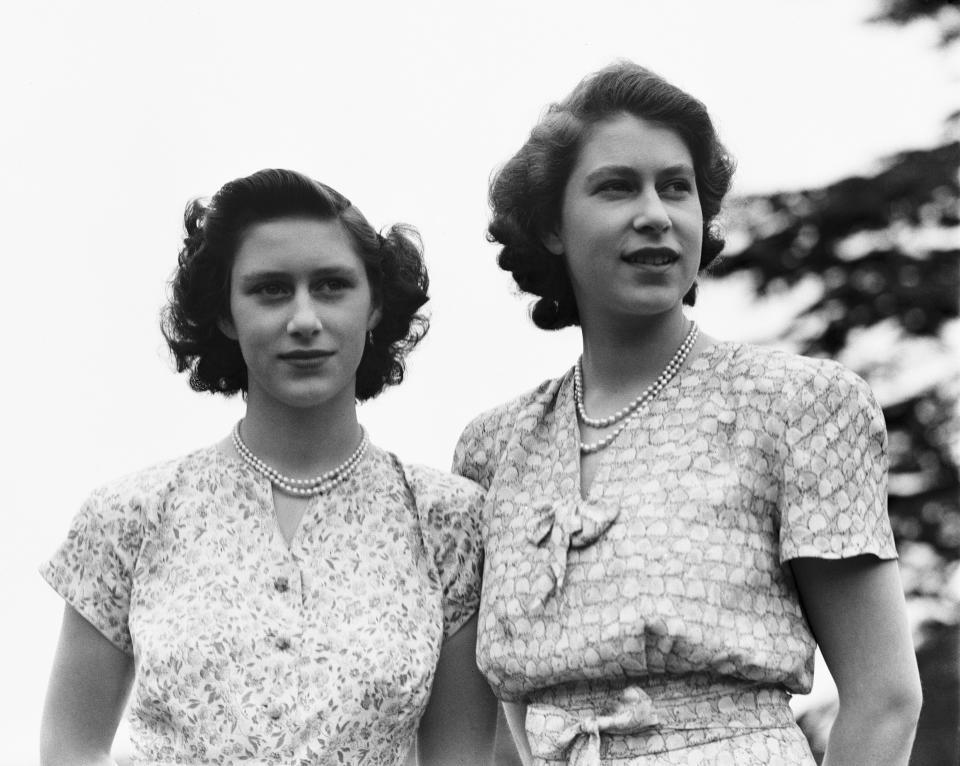 Princess Elizabeth and her sister Princess Margaret at their childhood home, Royal Lodge, Windsor in 1946.