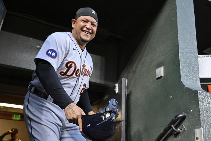 Detroit Tigers' Miguel Cabrera walks out of the tunnel before the team's baseball game against the Baltimore Orioles, Wednesday, Sept. 21, 2022, in Baltimore. (AP Photo/Terrance Williams)