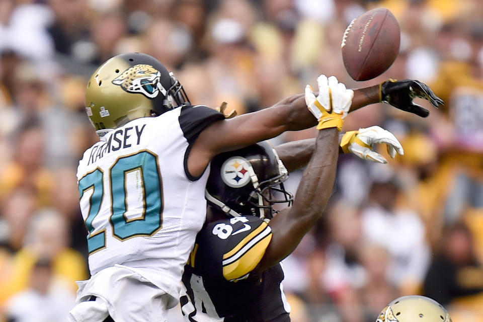 Jalen Ramsey could pose a big problem for the Patriots' passing game in the AFC title game. (AP) 