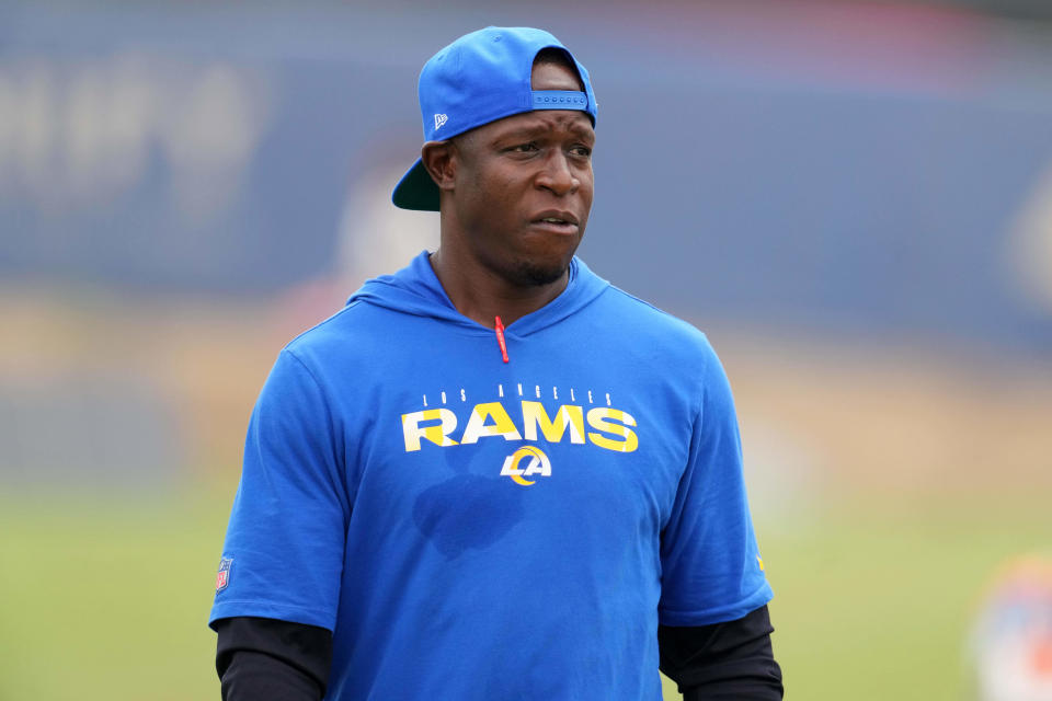 Los Angeles Rams defensive coordinator Raheem Morris  during training camp in August.