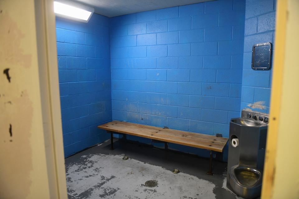 A holding cell inside the Burke County Detention Center in Waynesboro, Ga., on Thursday, Aug. 17, 2023. Issues facing the jail include lack of ADA accessibility, run-down facilities, and more. 