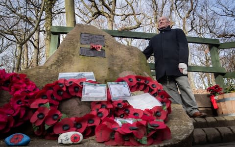 Tony Foulds and the memorial in Sheffield - Credit: Danny Lawson/PA