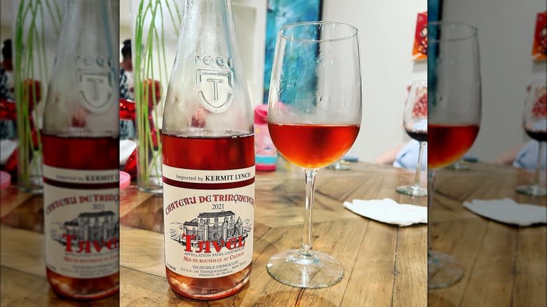 rose wine bottle and glass