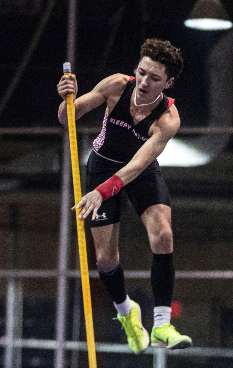 Aaron Bell of Sleepy Hollow won the pole vault event during the Section 1 Class B track and field championships at The Armory in Manhattan Feb. 4, 2024.