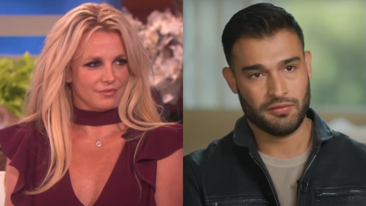  Britney Spears on The Ellen DeGeneres Show and Sam Asghari in an ABC News interview. 