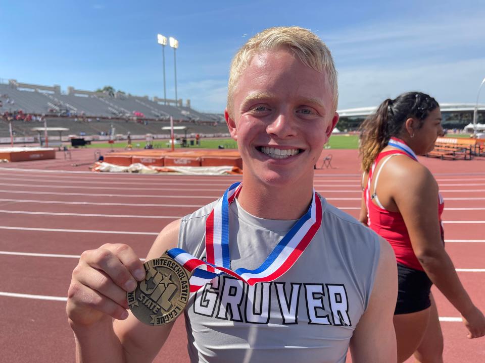 Gruver sophomore Pratt McLain poses with his Class 2A boys pole vault bronze medal.