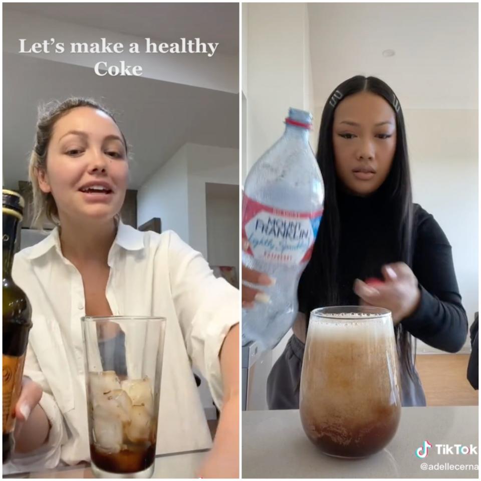 "healthy" coke TikTok trend using balsamic vinegar and sparkling water.