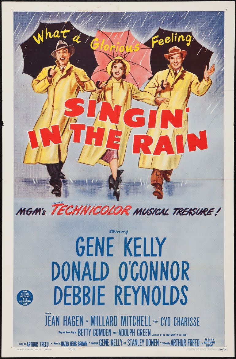 <p>They just don't make 'em like this anymore. It's the story of a film studio struggling to make the leap from silent films to talkies. Gene Kelly, Donald O'Connor, and Debbie Reynolds have the on-screen chemistry that all other actors should aim for. You'll grin from ear to ear until the credits roll.</p><p><a class="link " href="https://www.amazon.com/Singin-Rain-Gene-Kelly/dp/B000NI8F5G/ref=sr_1_1?tag=syn-yahoo-20&ascsubtag=%5Bartid%7C10063.g.34344525%5Bsrc%7Cyahoo-us" rel="nofollow noopener" target="_blank" data-ylk="slk:WATCH NOW;elm:context_link;itc:0;sec:content-canvas">WATCH NOW</a></p>