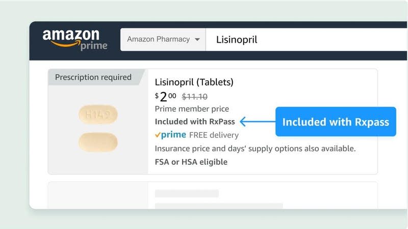 A screenshot of a listing for the medicine lisinopril on RxPass.