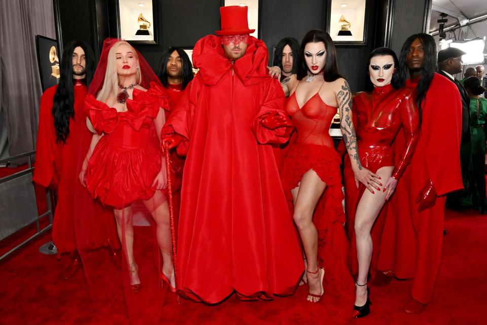 Kim Petras and Sam Smith Bring Fiery Red 'Unholy' Style to the Grammys 2023 Red Carpet