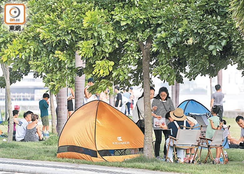 遊人在西九藝術公園紮營。
