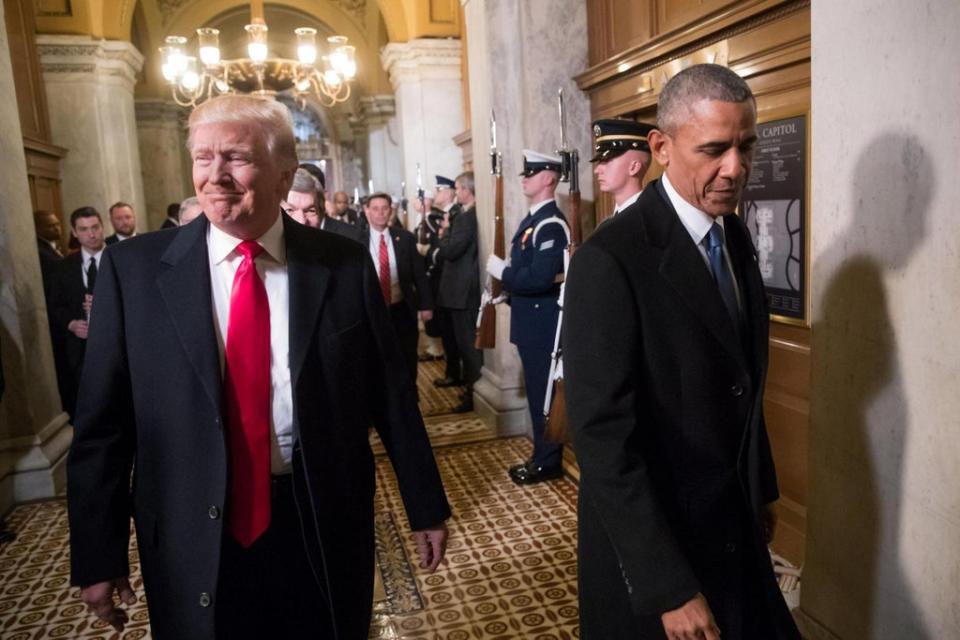 Barack Obama arrives for Donald Trump’s inauguration ceremony in 2017 (REUTERS)