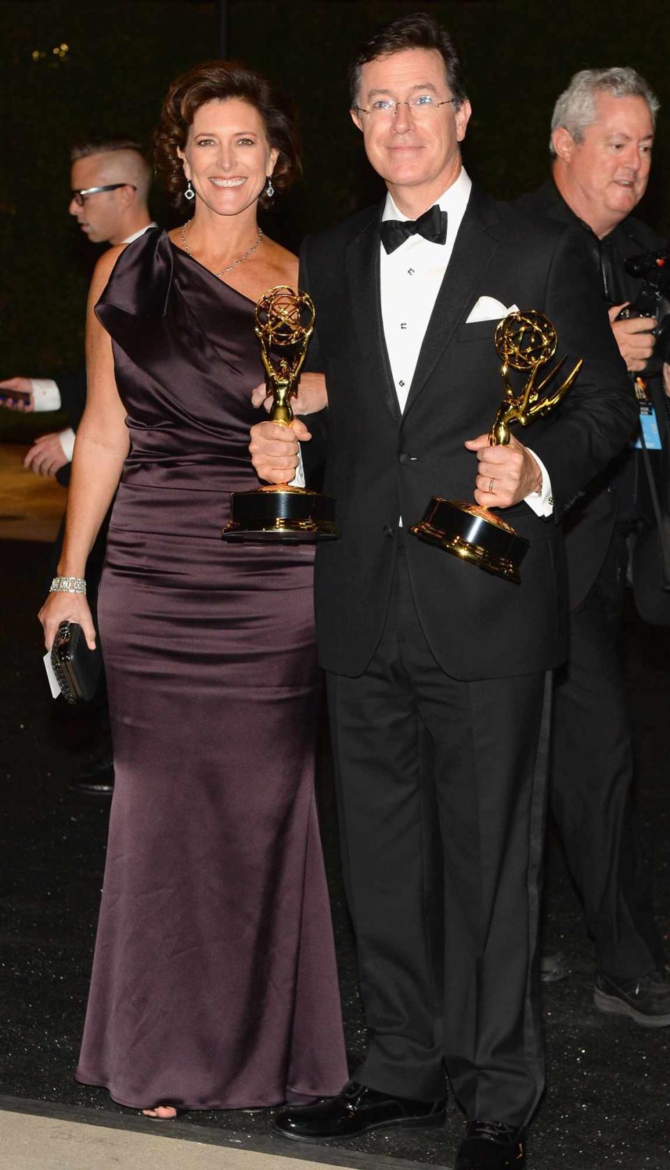 Stephen Colbert (R) and Evelyn McGee-Colbert attend the Governors Ball during the 65th Annual Primetime Emmy Awards at Nokia Theatre L.A. Live on September 22, 2013 in Los Angeles, California