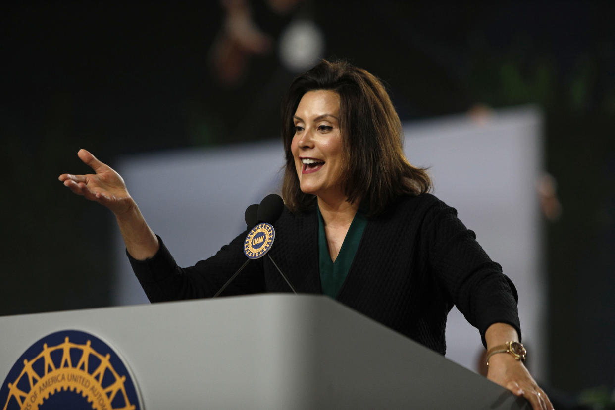 Democrat Gretchen Whitmer speaks to a United Auto Workers convention on June 14, 2018. The backing of the influential union helped propel her to a primary on Tuesday. (Photo: Bill Pugliano/Getty Images)